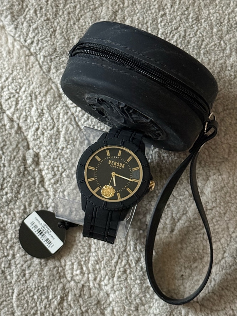 Versus By Versace Black and Gold Men's Silicone Strap Watch